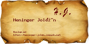 Heninger Jolán névjegykártya